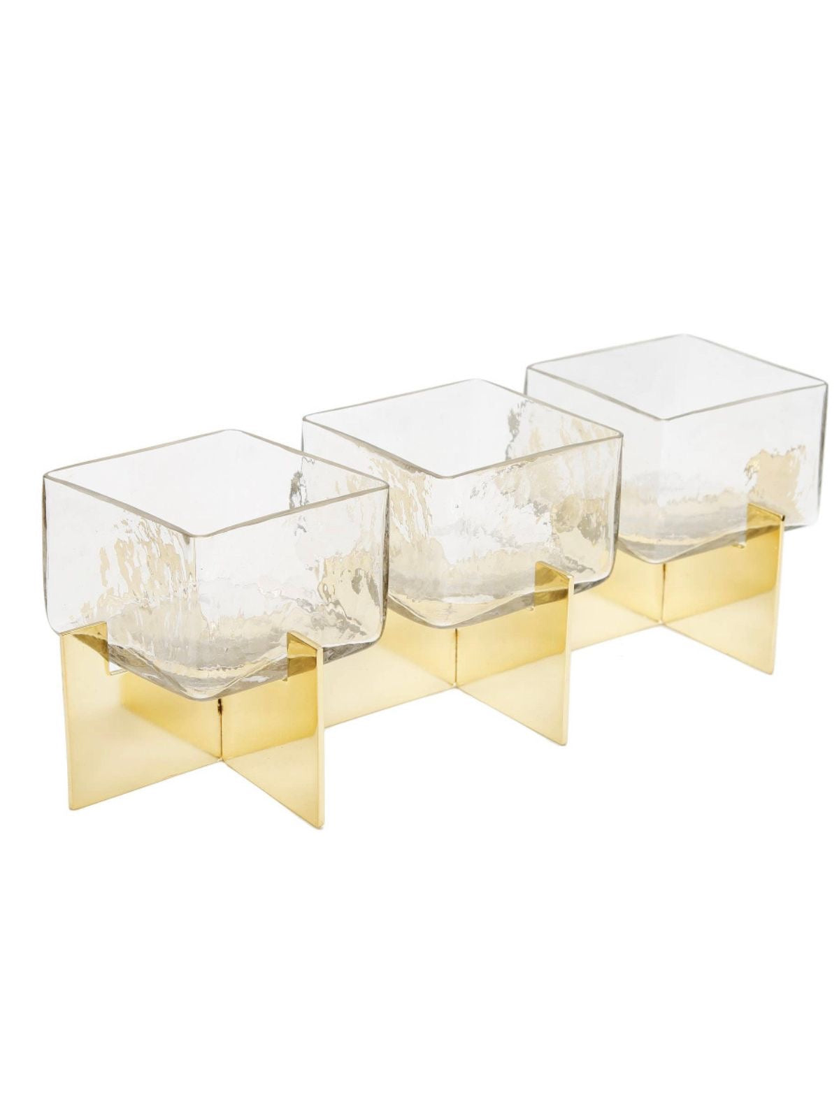 Glass Utensil Holder on Gold Block Base Sold by KYA Home Decor.
