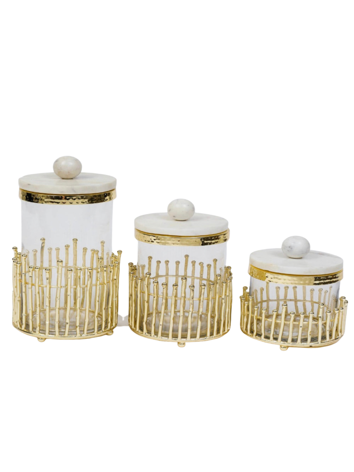 Luxury Kitchen Glass Canister With Gold Linear Design and Marble Lid, 3 Sizes - KYA Home Decor.