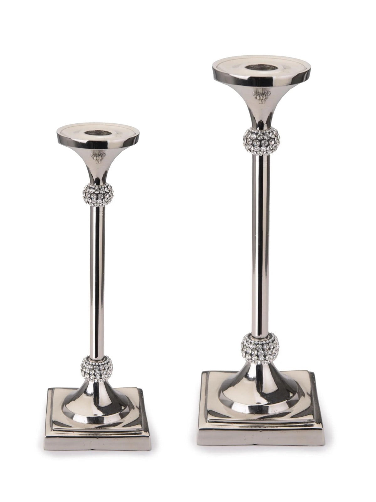 Hammered Stainless Steel Candlestick Holders With Sparkling Diamond Stones, Available in 2 Sizes.