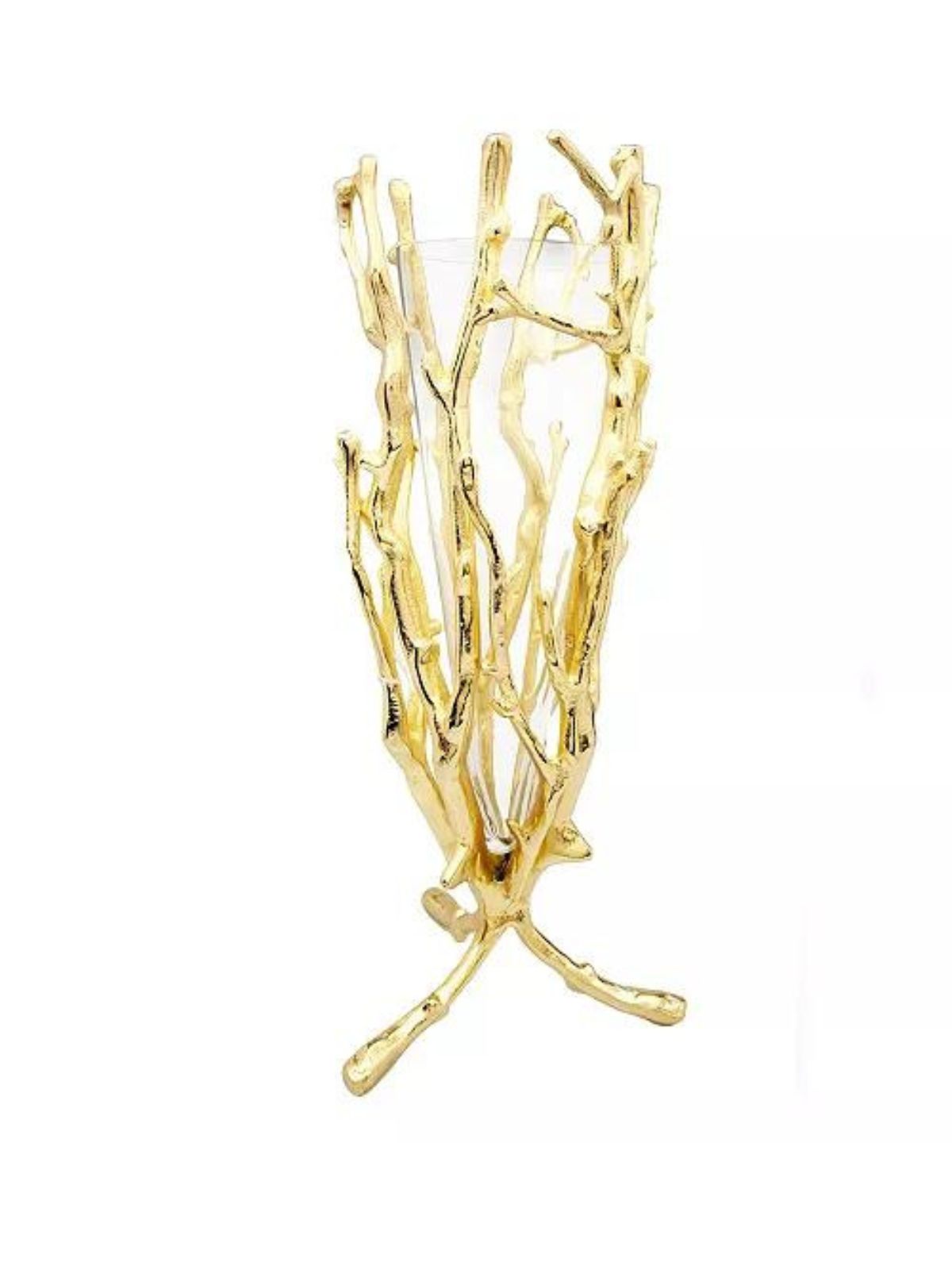 19H Gold Metal Branch Floral Designer Vase with Luxurious Glass Insert - KYA Home Decor.