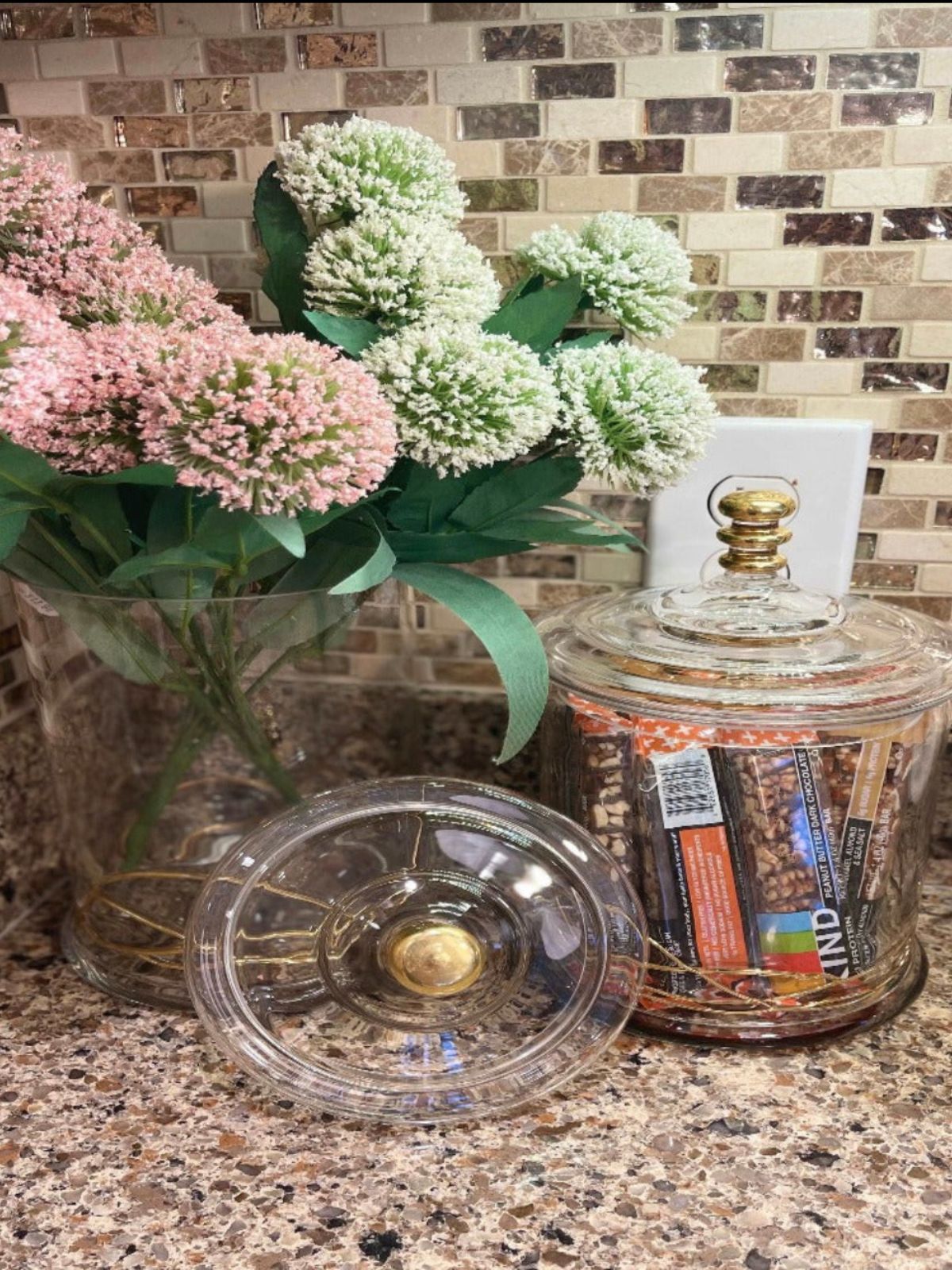12H Large Glass Kitchen Jar With Gold Swirl Design and Lid - KYA Home Decor