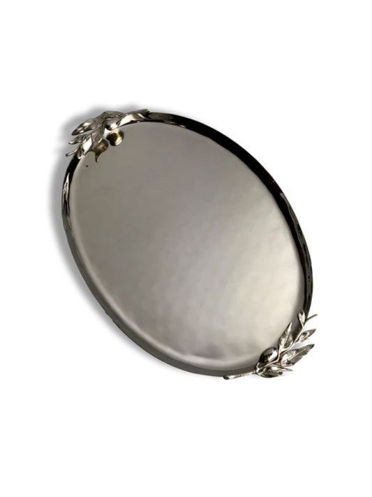 17in hand-hammered stainless steel serving tray Sold by KYA Home Decor.