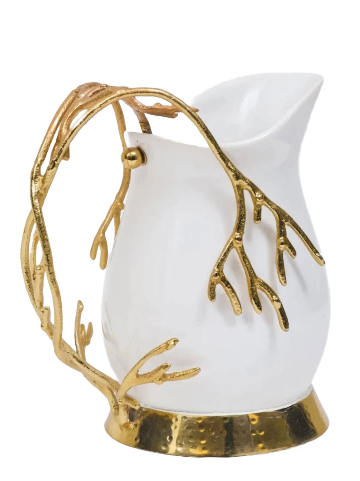 Luxury White Ceramic Pitcher with Gold Coral Handle - KYA Home Decor.