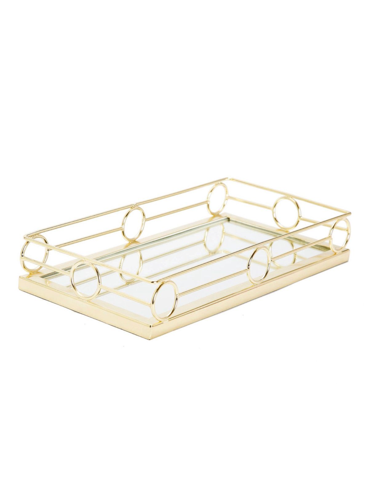 14L Luxury Rectangular Mirror Tray With Decorative Gold Circular Design - KYA Home Decor