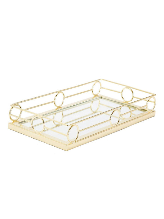 14L Luxury Rectangular Mirror Tray With Decorative Gold Circular Design - KYA Home Decor