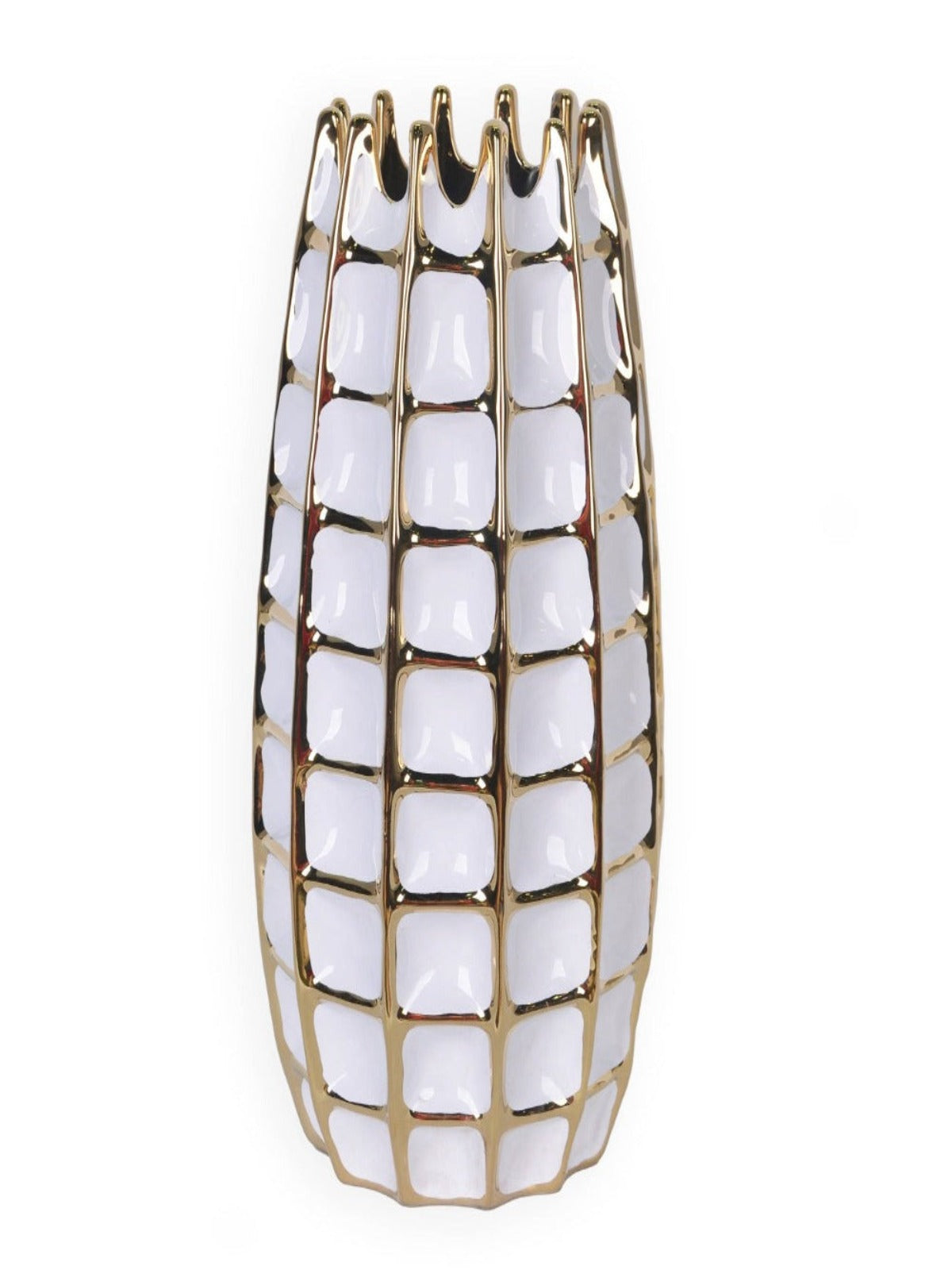 Luxury White Ceramic Decorative Vase With Gold Square Pattern - KYA Home Decor