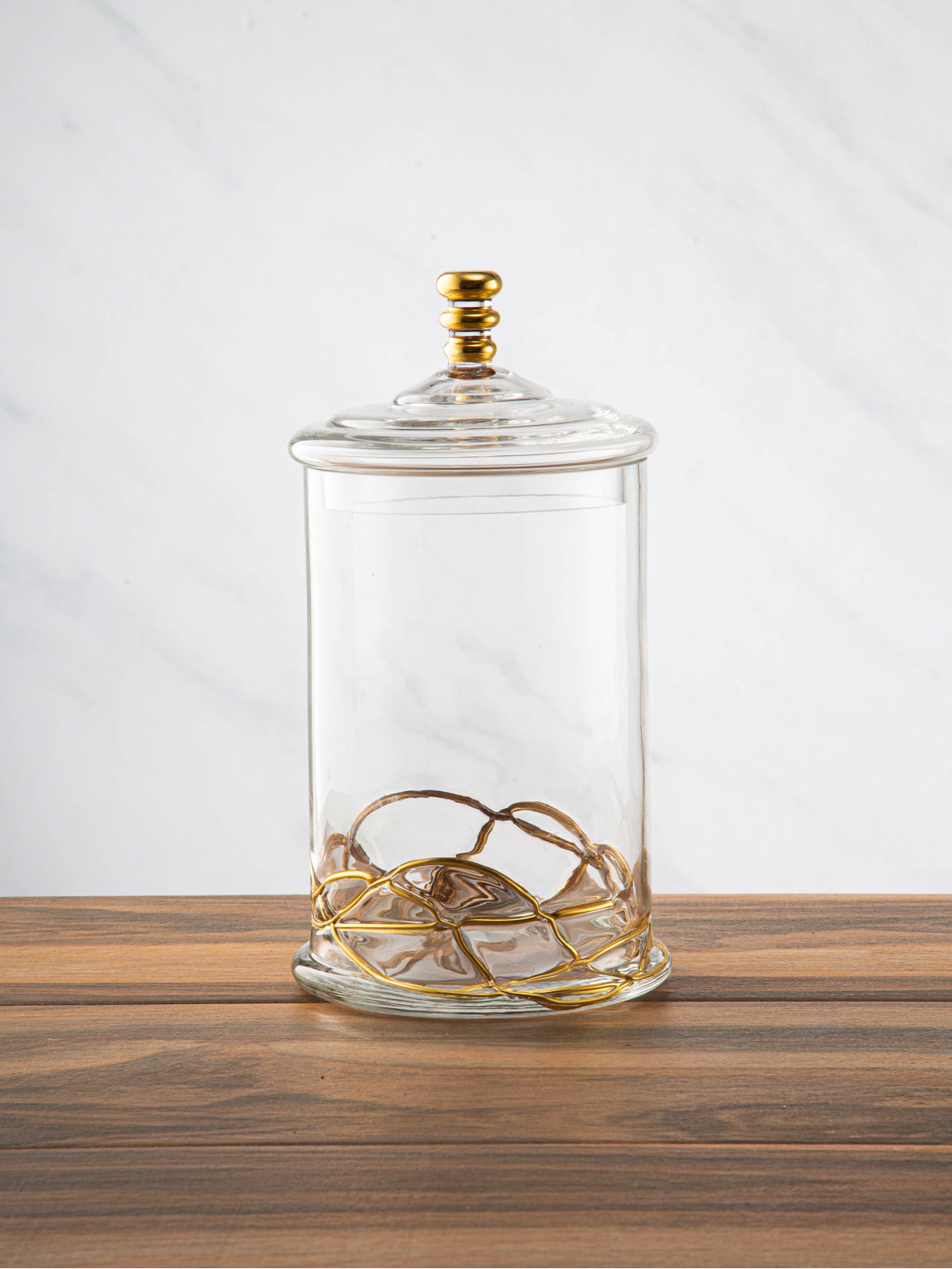 12H Large Glass Kitchen Jar With Gold Swirl Design and Lid - KYA Home Decor