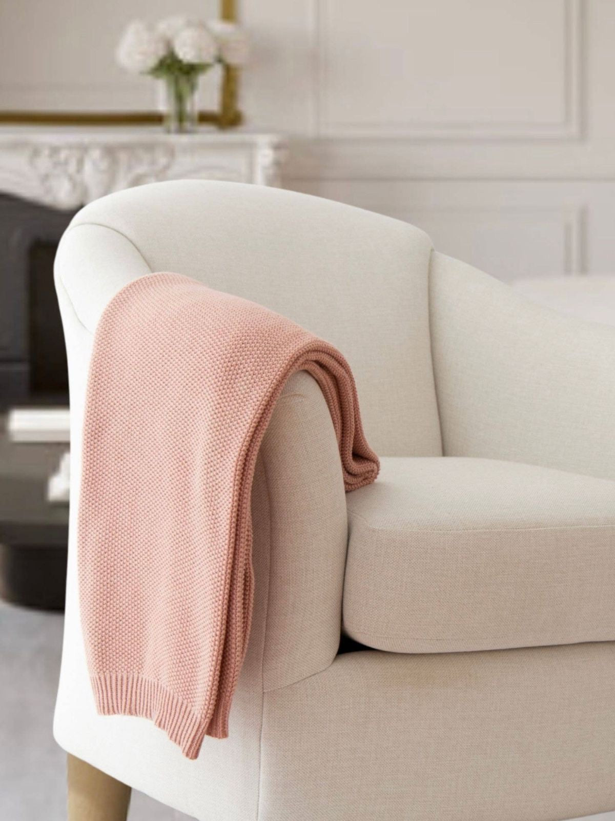 100% Cotton Seedstitch Knit Decorative Throw Blanket in Dusty Rose Color Sold by KYA Home Decor, 50W x 60L.