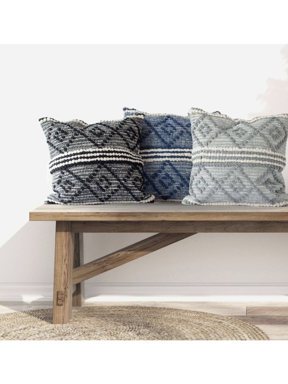 Add a boho flare to any space with the 18x18 Nubia Variegated Pillow Cover. With its geometric textures and calming hues this Pillow cover is perfect for any couch, chair, or bed. Sold by KYA Home Decor