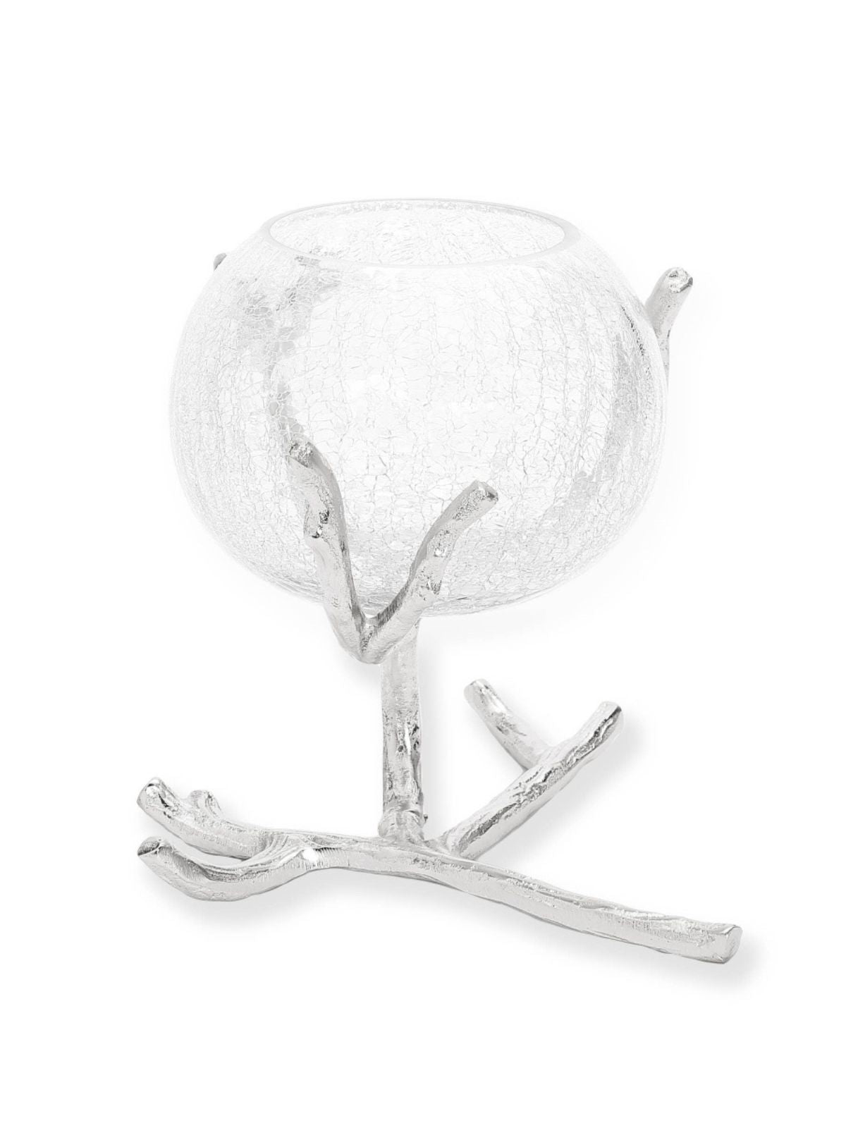 Glass Centerpiece Bowl on Silver Branch Base, Measures 9.5L x 8.25H.
