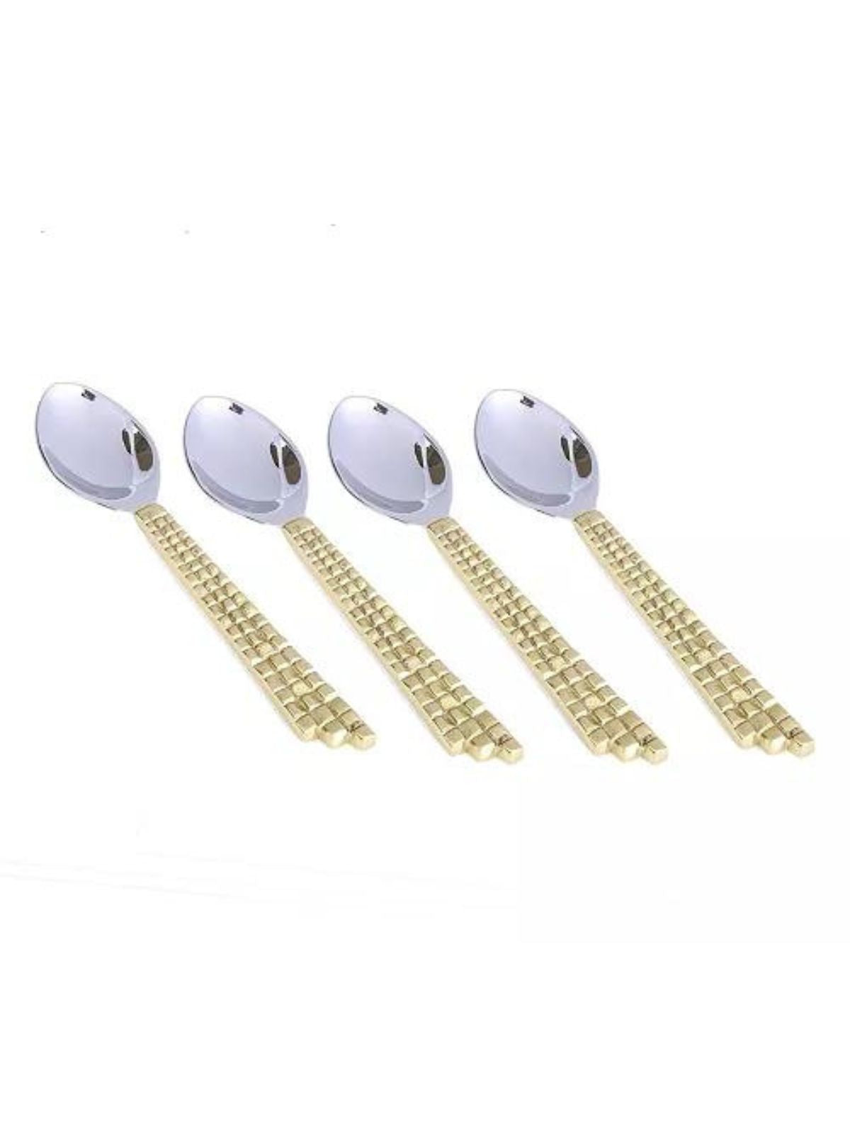 Luxury set of 4 gold dessert spoons made of stainless steel and decorated with gold embossed handles.
