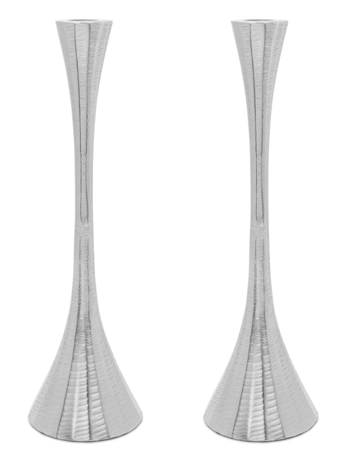 13 inch Set of 2 Silver Brass Candlestick Holders with Hourglass Design - KYA Home Decor.