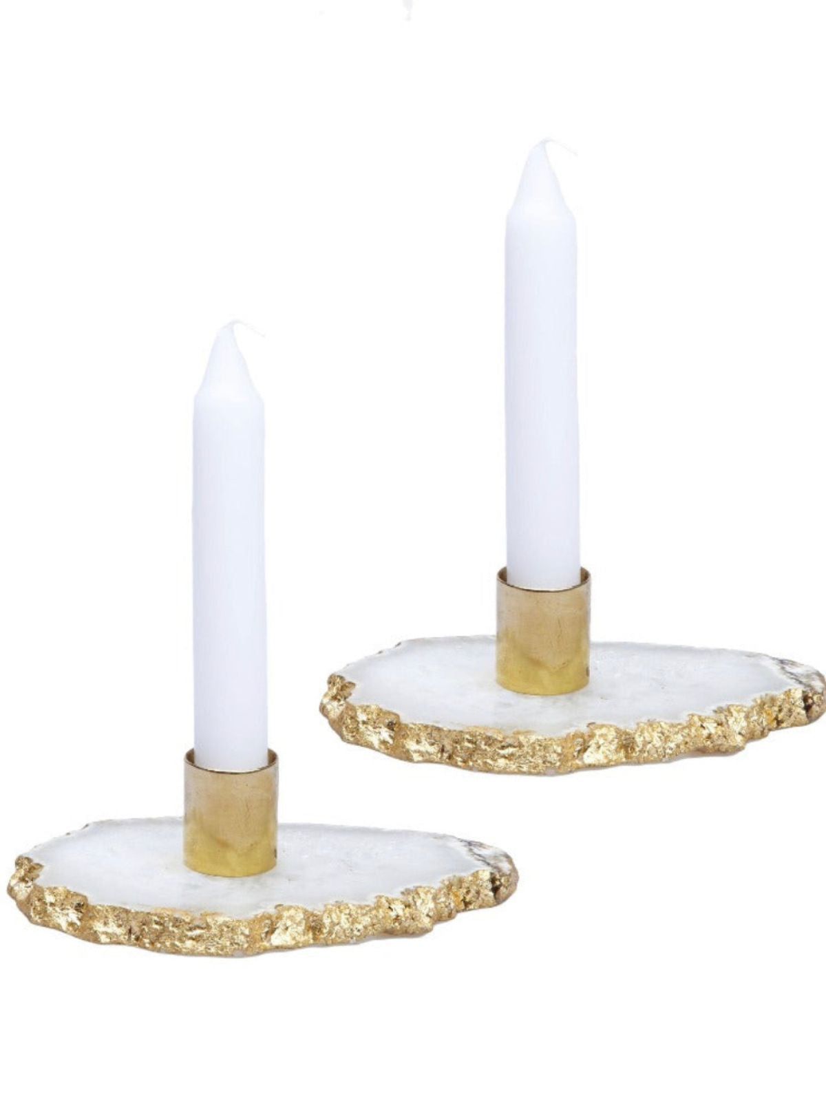 4 inch Agate Stone Taper Candle Holder with Gold Brass Cup and Brass Edges, Sold by KYA Home Decor.