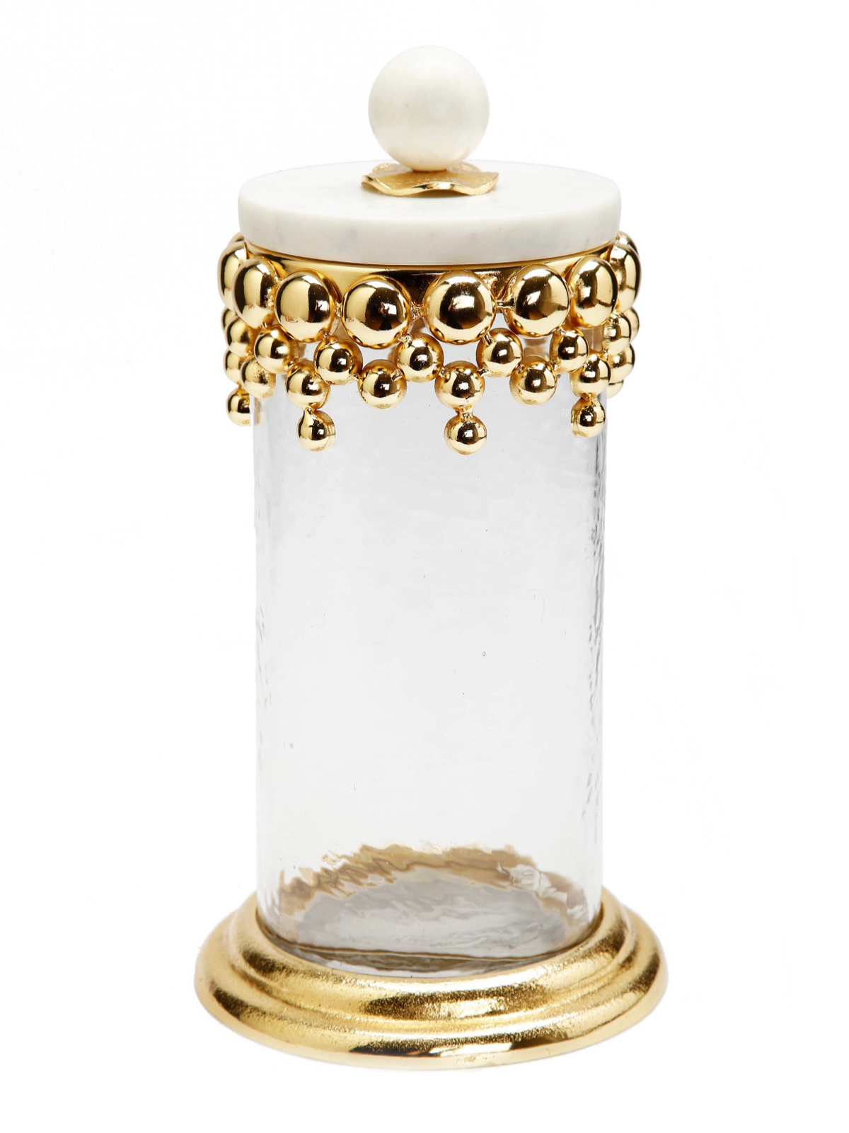 11.25H Luxury Kitchen Glass Canister With Gold Tear Drops Design and Marble Lid - KYA Home Decor.
