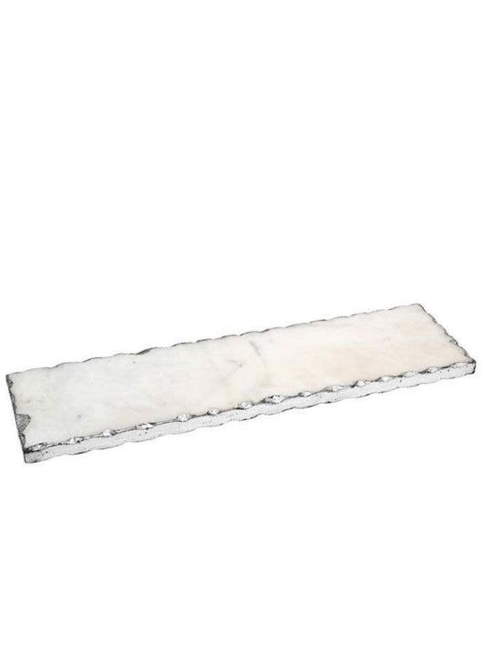 18L x 5W Oblong Marble Decorative Tray with Silver Metallic Edge.