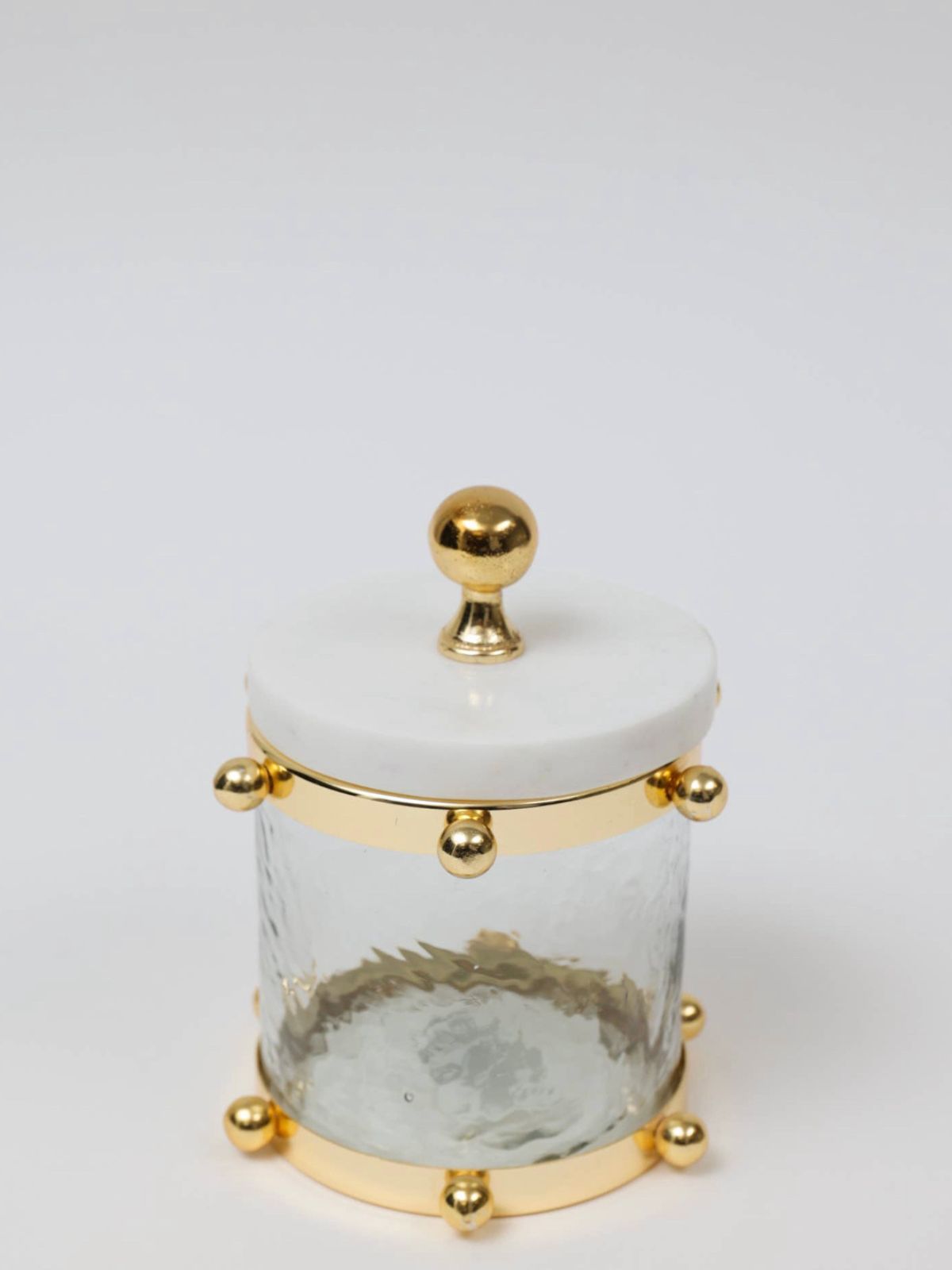 8H Luxury Kitchen Glass Canister With Gold Ball Design and Marble Lid - KYA Home Decor.