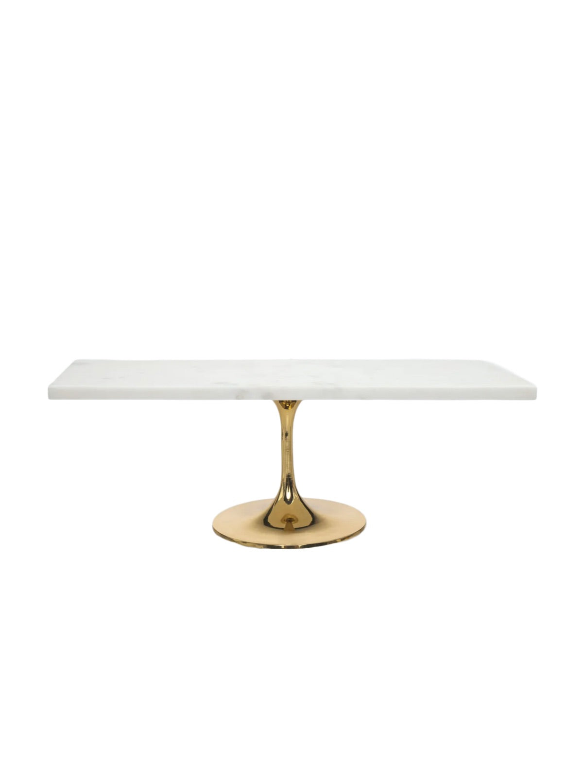 This dessert stand has a classic look of marble decor with a brass inlay for a modern touch Measuring 14L x 7W x 6.5H Available at KYA Home Decor