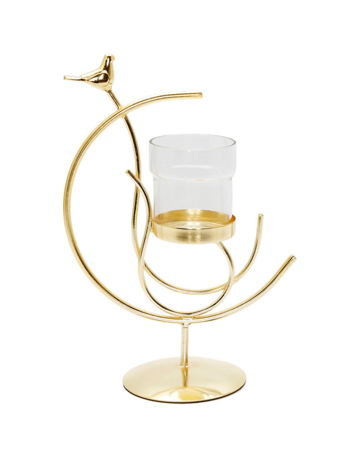 Gold Bird on Loop Designed Hurricane Candle Holder