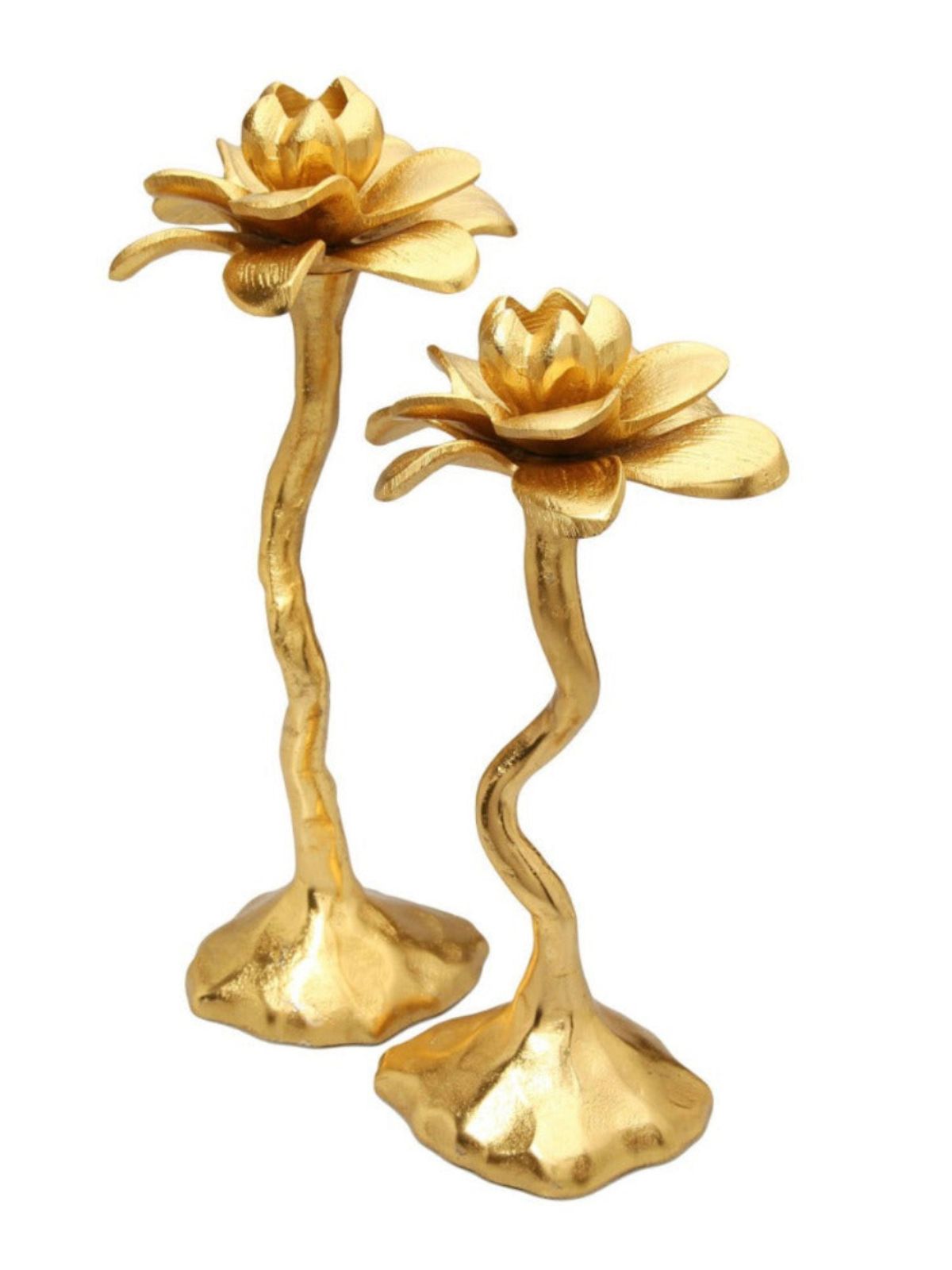 Gold Metal Candle Holder With Flower Shape Design. Available in 2 Sizes, Sold by KYA Home Decor.
