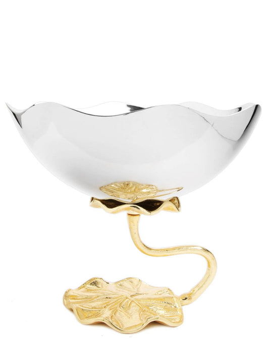 Stainless Steel Centerpiece Decorative Bowl With Luxury Gold Lotus Flower Designed Base.