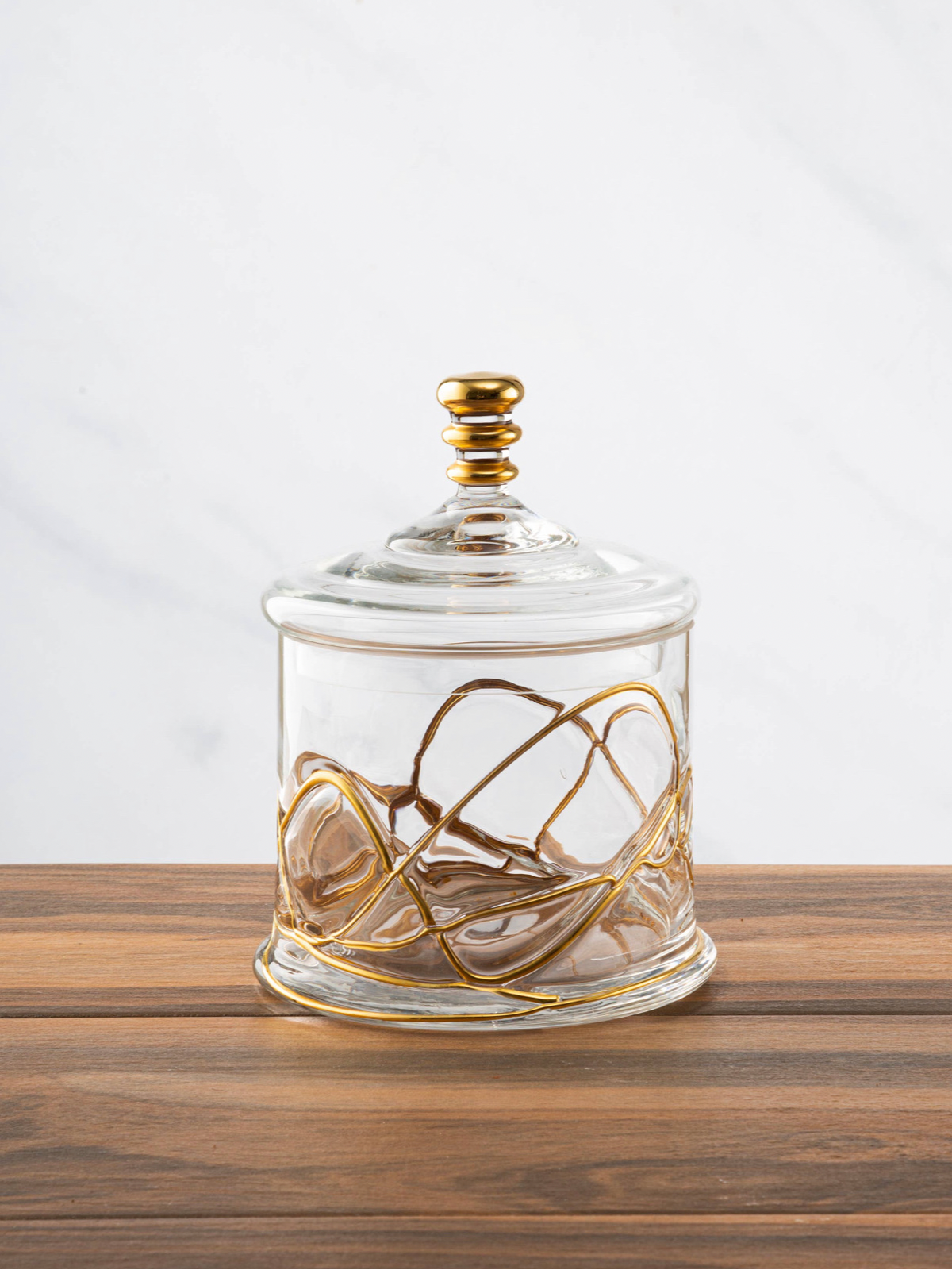 10.5H Glass Kitchen Jar With Gold Swirl Design and Lid - KYA Home Decor