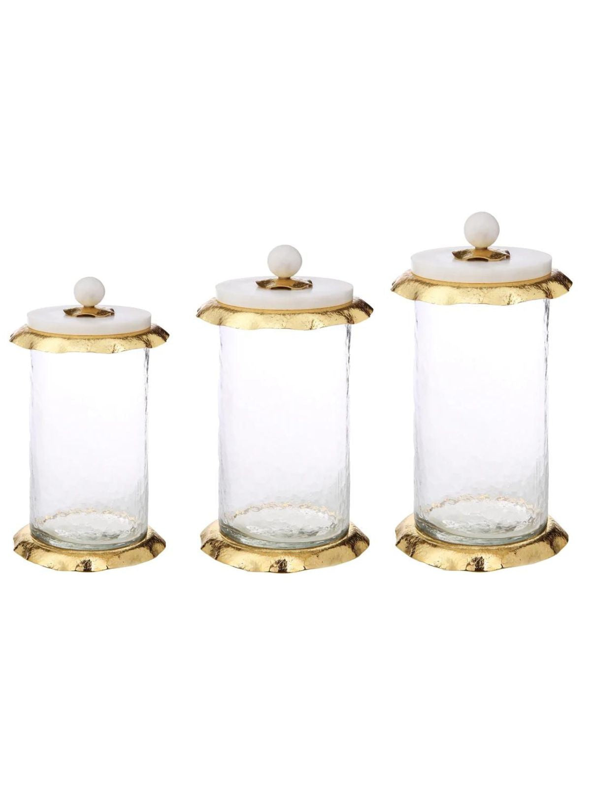 Luxury Kitchen Glass Canister With Gold Hammered Rim and Marble Lid, 3 sizes - KYA Home Decor.