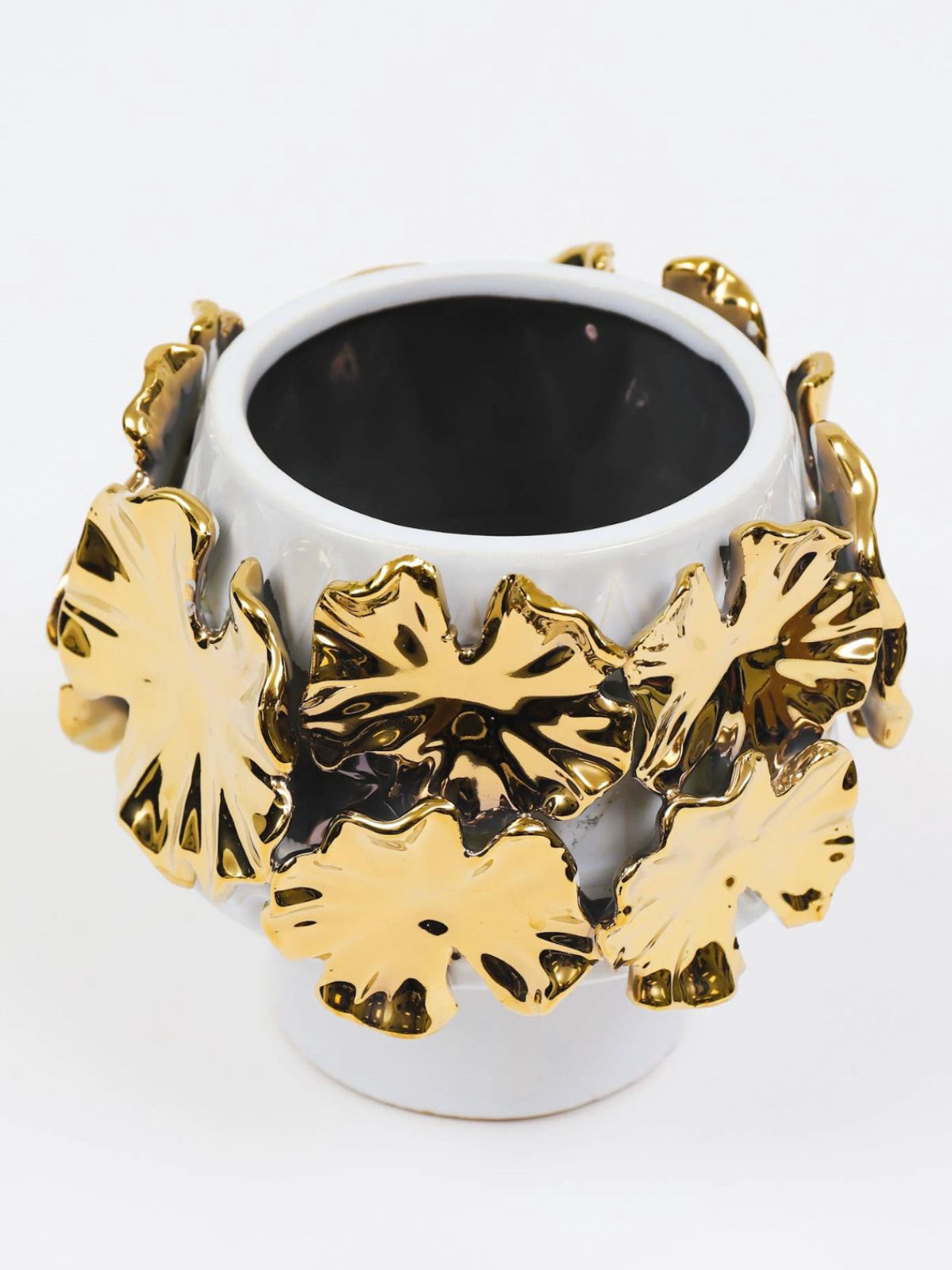 Small Ceramic Decorative White Vase with Luxury Gold Flower Petals - KYA Home Decor