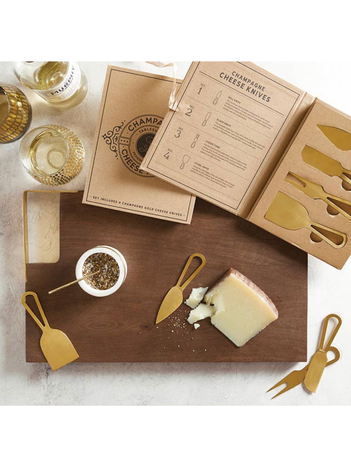 Don't struggle creating your next cheese catering gathering with these Champagne stainless steel Gold Cheese Knives. These Beautiful gold knives are available at KYA Home Decor