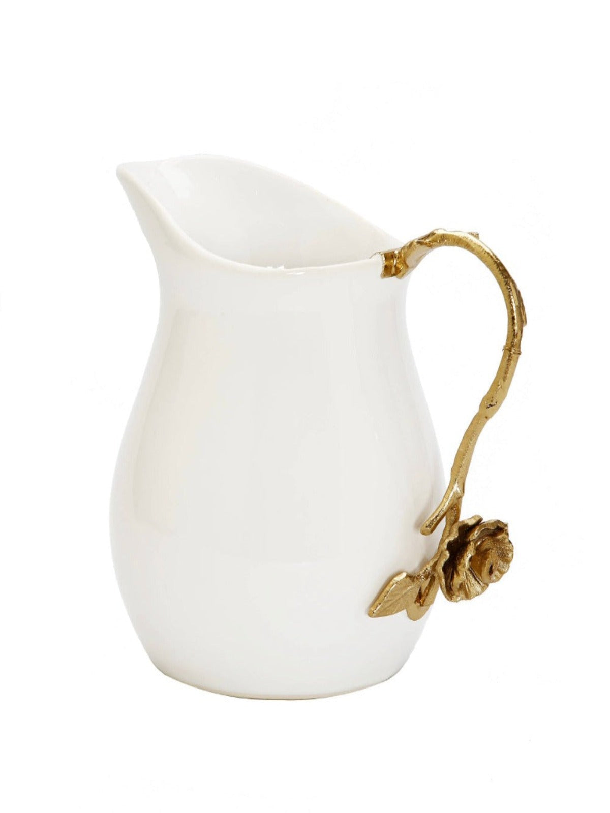 Luxury White Ceramic Pitcher with Gold Flower Handle - KYA Home Decor.