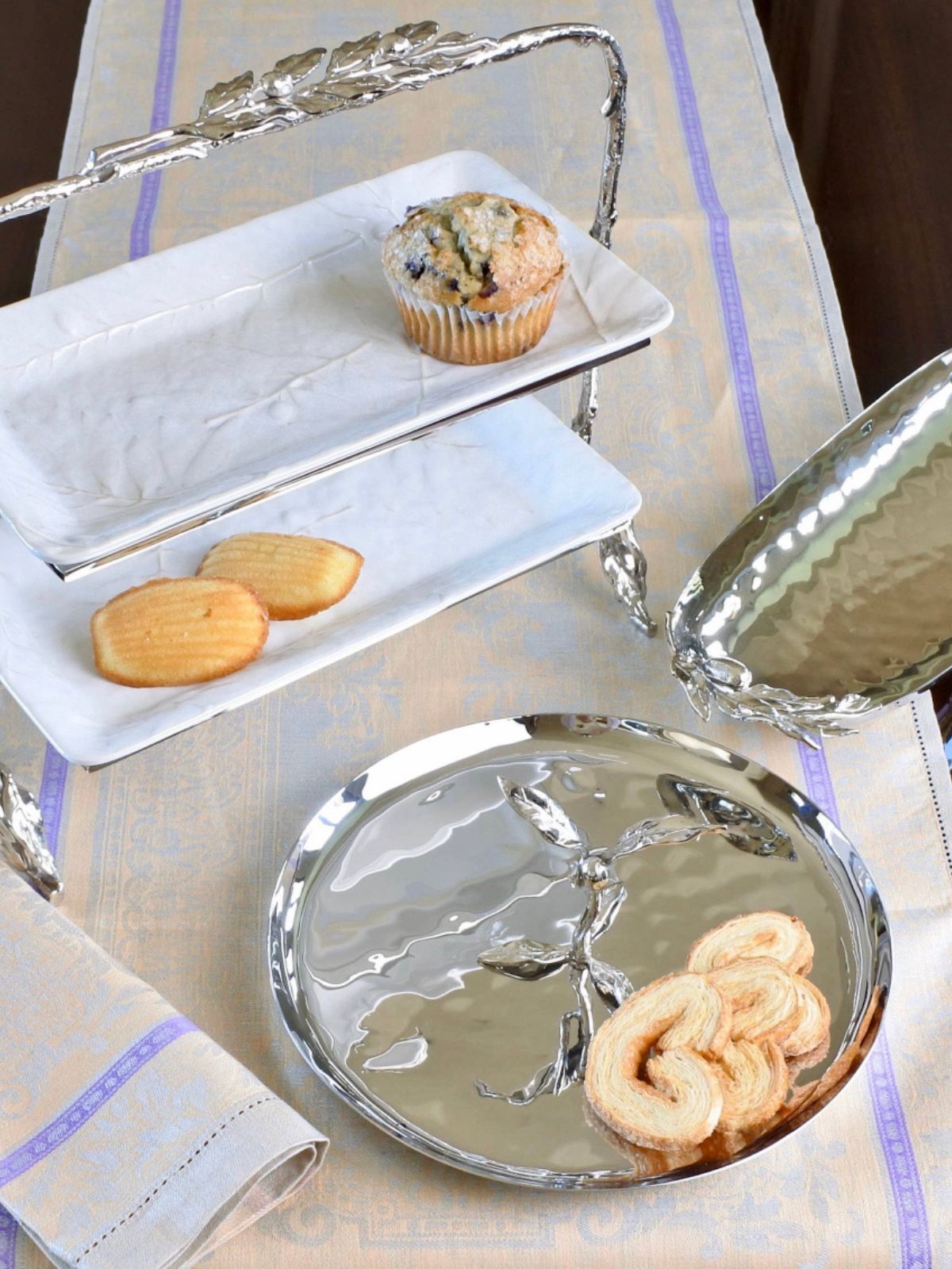 Olive Branch Designed Buffet Stand with Rectangular Trays From the Olivera Collection.