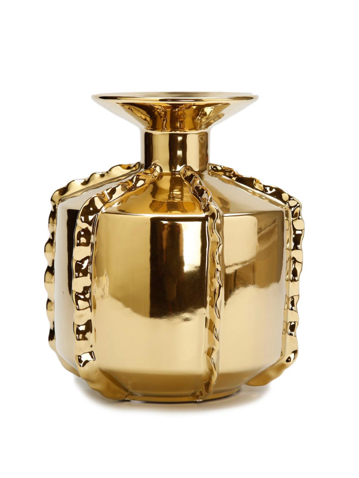 12H Gold Metallic Decorative Vase With Luxury Ruffle Design - KYA Home Decor