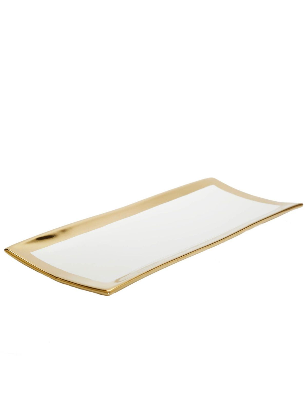 White Rectangular Decorative Tray With Luxury Gold Edges Sold by KYA Home Decor.