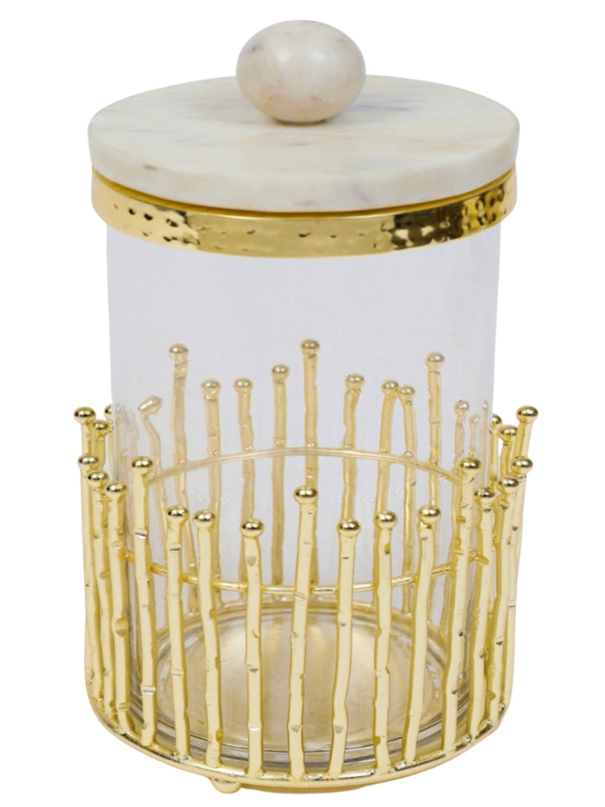 10H Luxury Kitchen Glass Canister With Gold Linear Design and Marble Lid - KYA Home Decor.