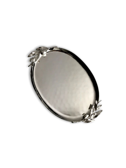 Stainless Steel Medium Oval Platter Tray with Olive Leaf Design sold by KYA Home Decor.