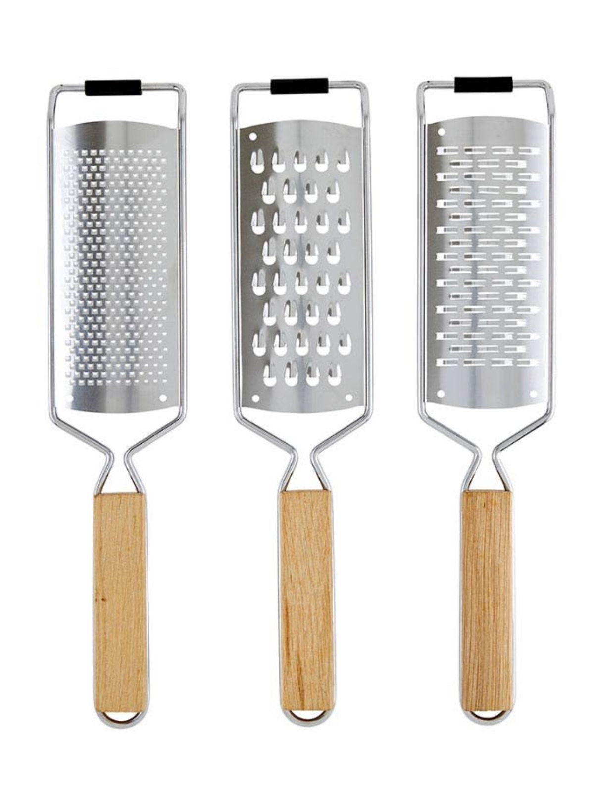 This stainless steel and oak wood grating tool collection is both functional and practical. This gift set is ideal for grating everything from firm cheese and chocolate to produce and spices available at KYA Home Decor.