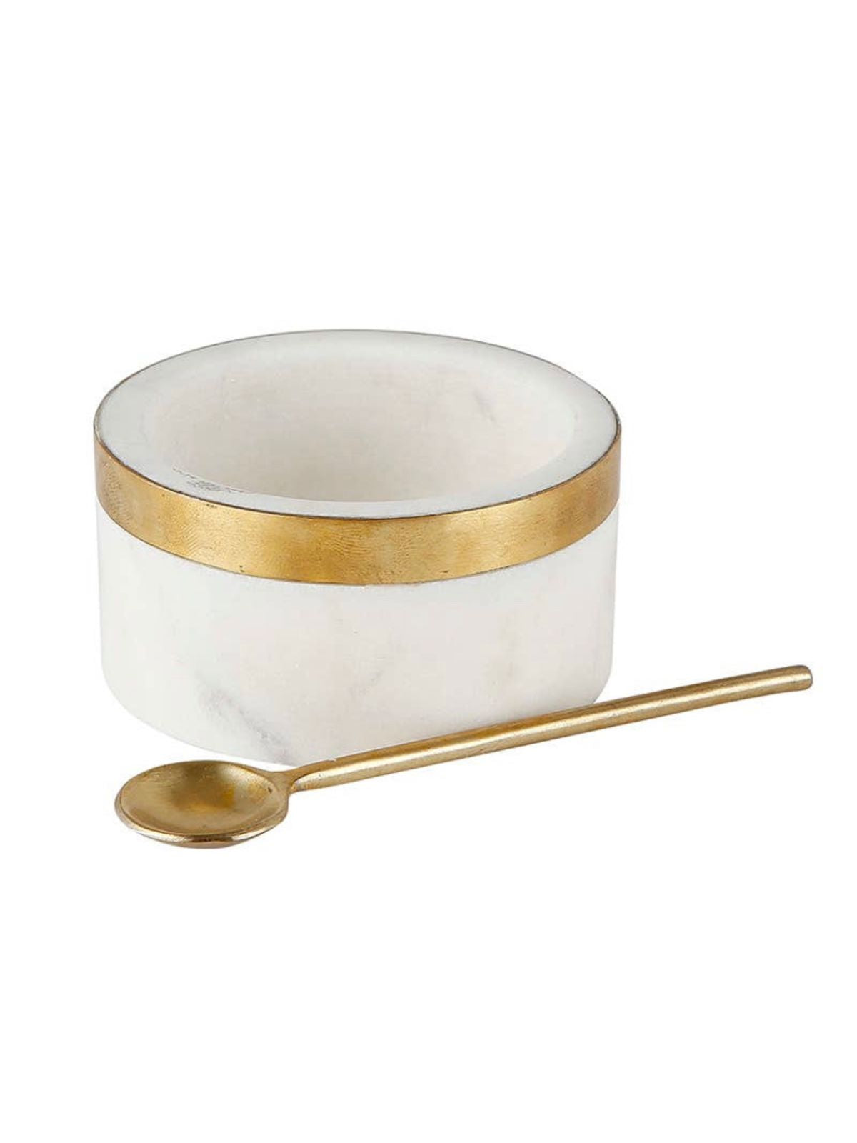 This simple and beautiful marble bowl with brass spoon is perfect for creating your own mixture of spices Size 3inch Available at KYA Home Decor
