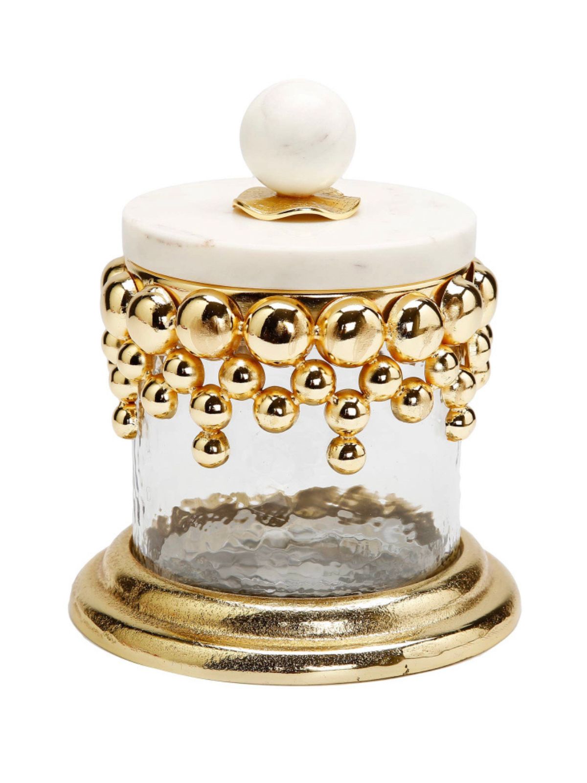 8H Luxury Kitchen Glass Canister With Gold Tear Drops Design and Marble Lid - KYA Home Decor.
