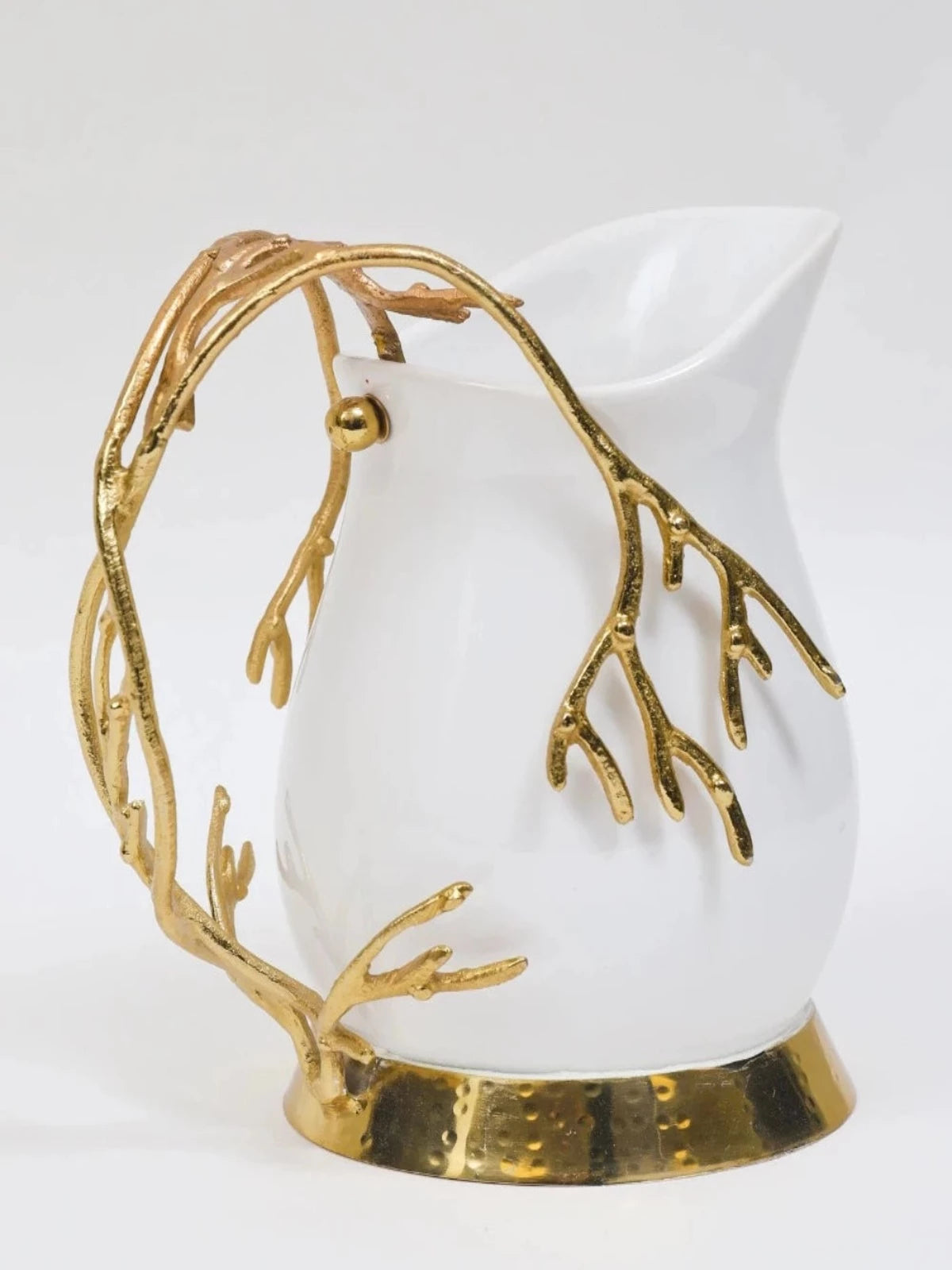 Luxury White Ceramic Pitcher with Gold Coral Handle, Sold by KYA Home Decor.