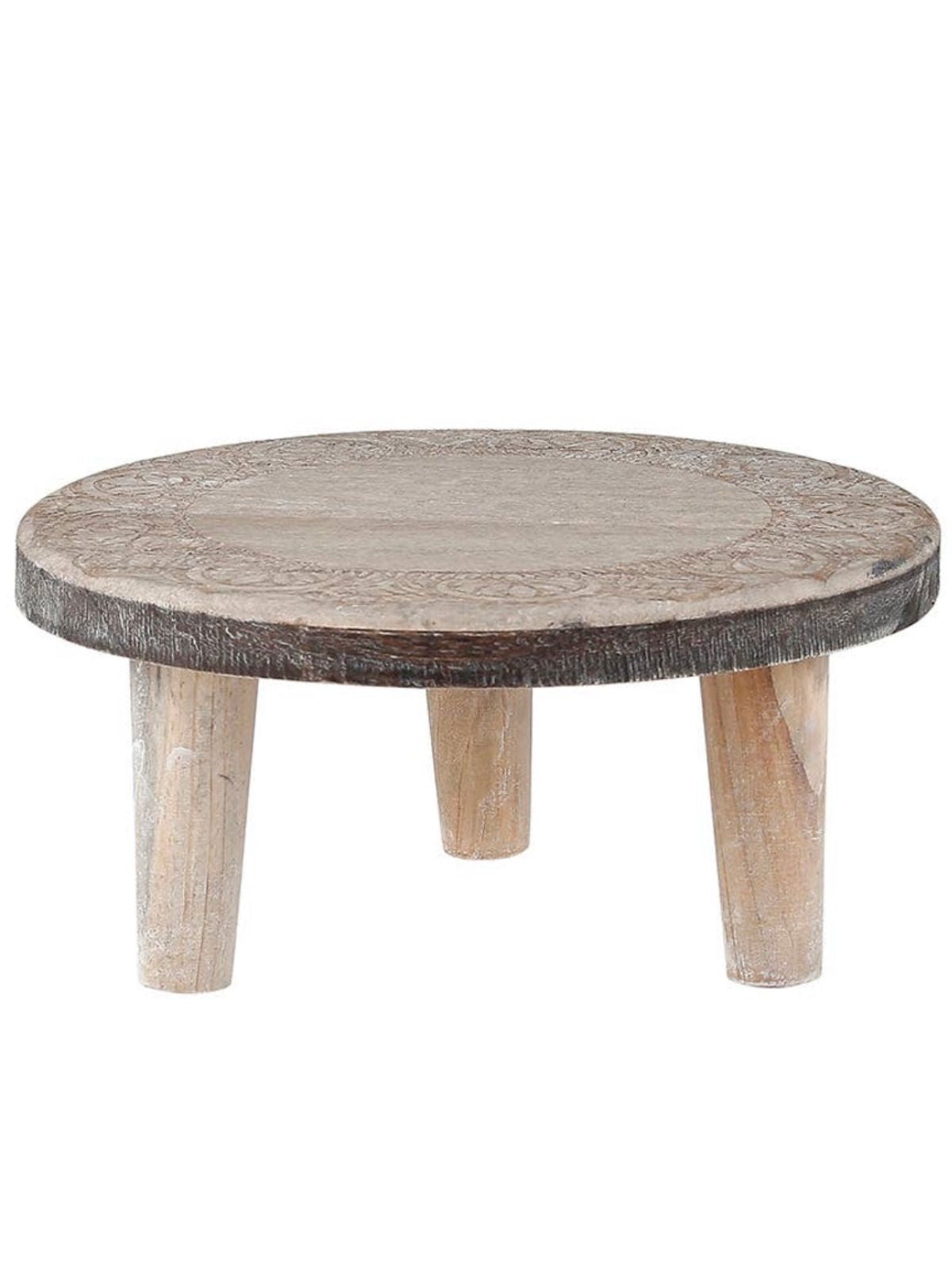 This beautiful riser adds an elegant charm to your decor. Perfect for style while showing its decorative flair. Made from paulownia wood and with a unique etched design.