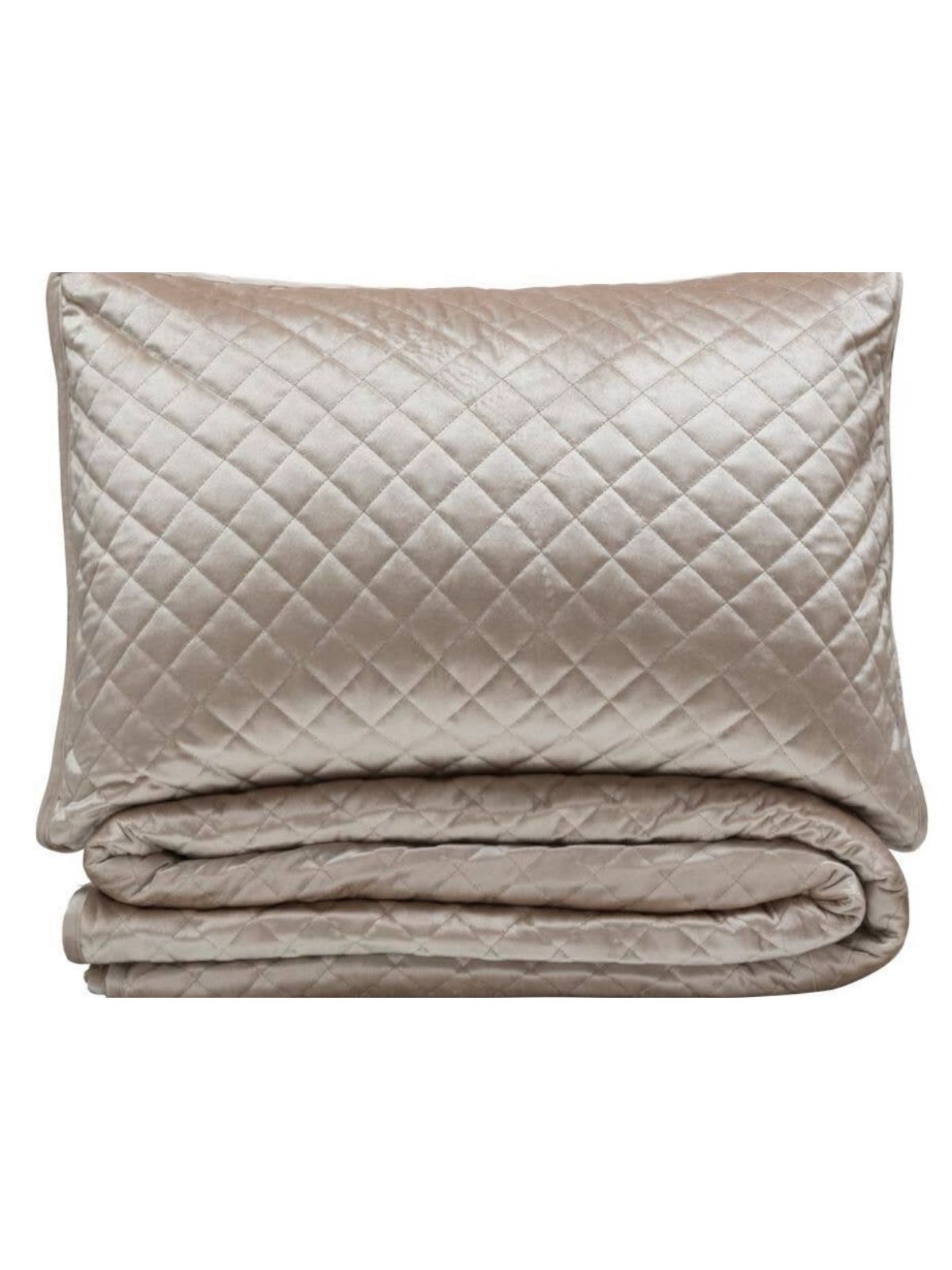 The Noah quilt set features a velvet fabric with a boxed diamond quilt pattern. The rich decorator look of this quilt set will add glamor and glitz to any room.