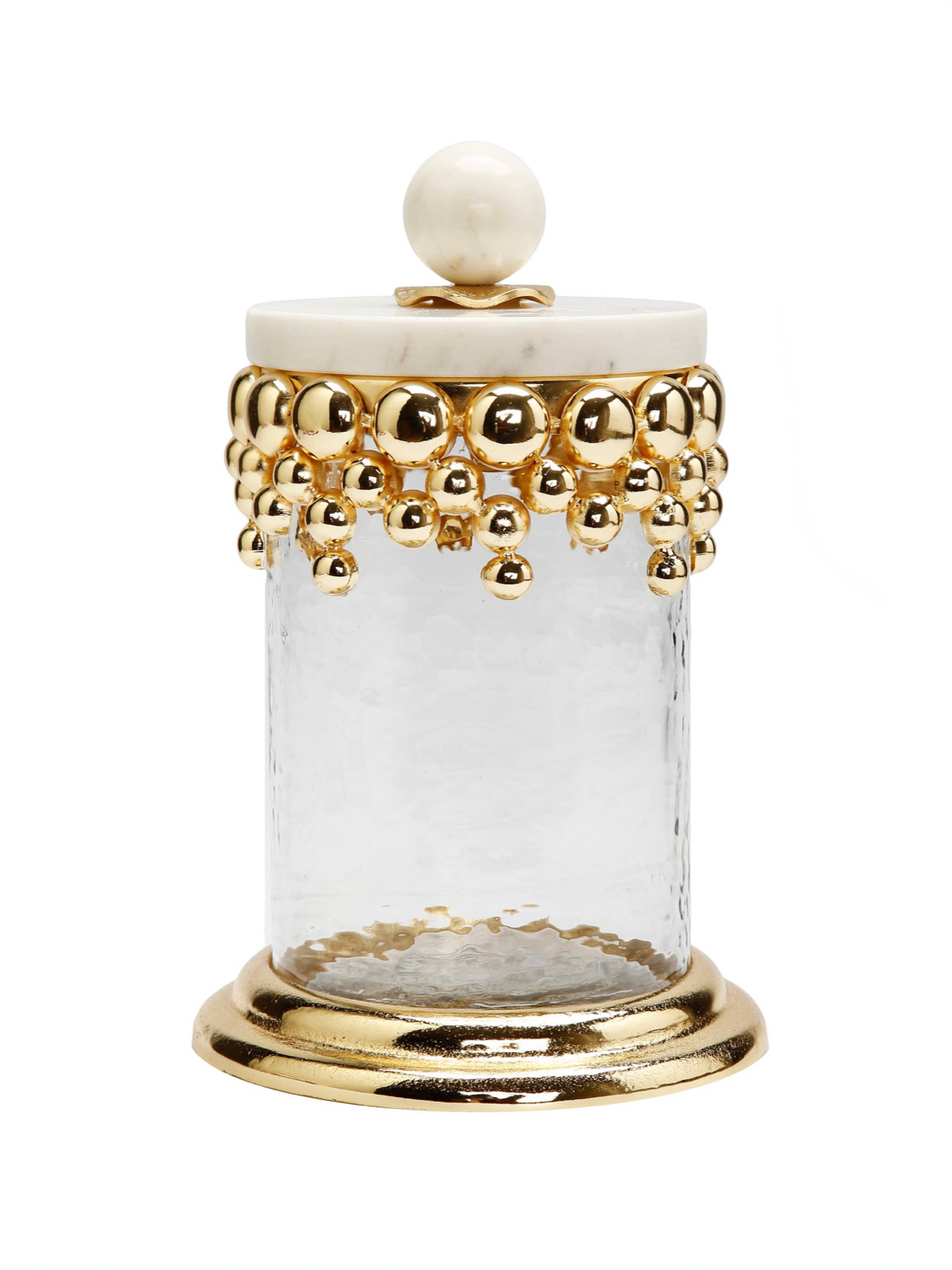 10H Luxury Kitchen Glass Canister With Gold Tear Drops Design and Marble Lid - KYA Home Decor.