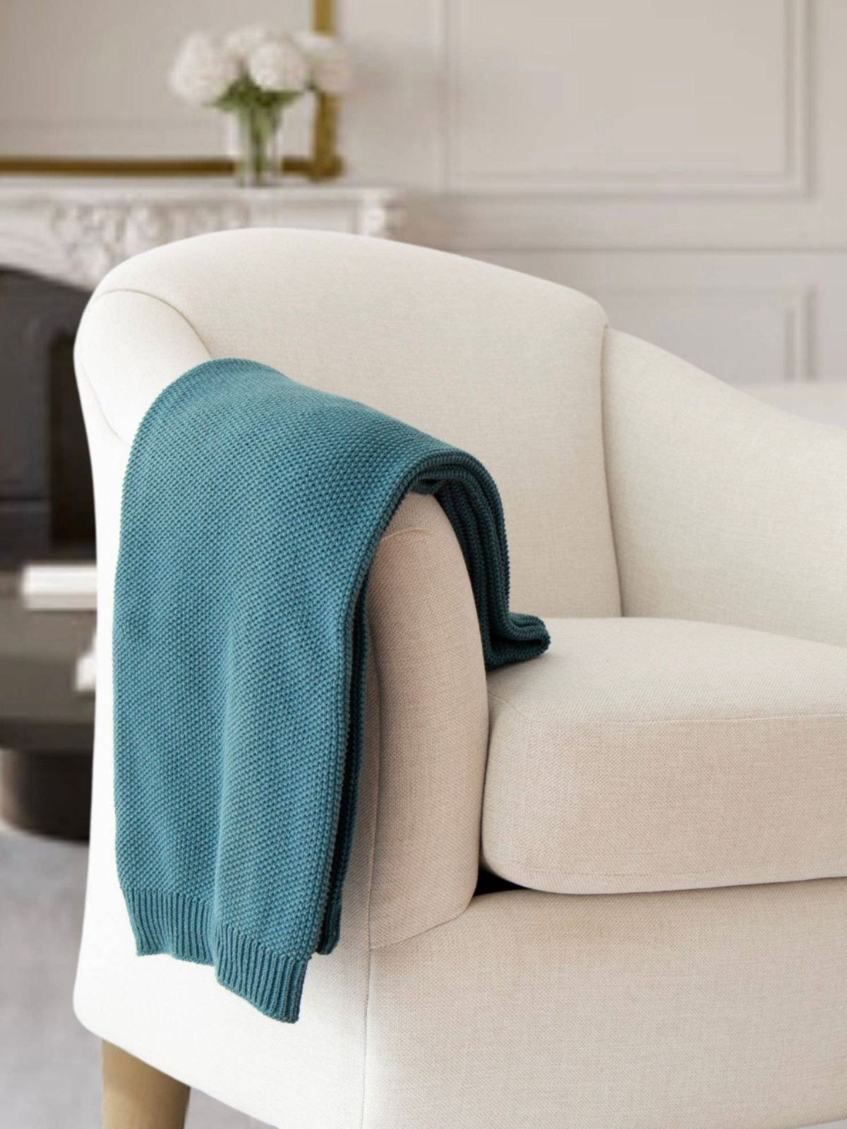 100% Cotton Seedstitch Knit Decorative Throw Blanket Available in Luxury Teal Color Sold by KYA Home Decor, 50W x 60L.