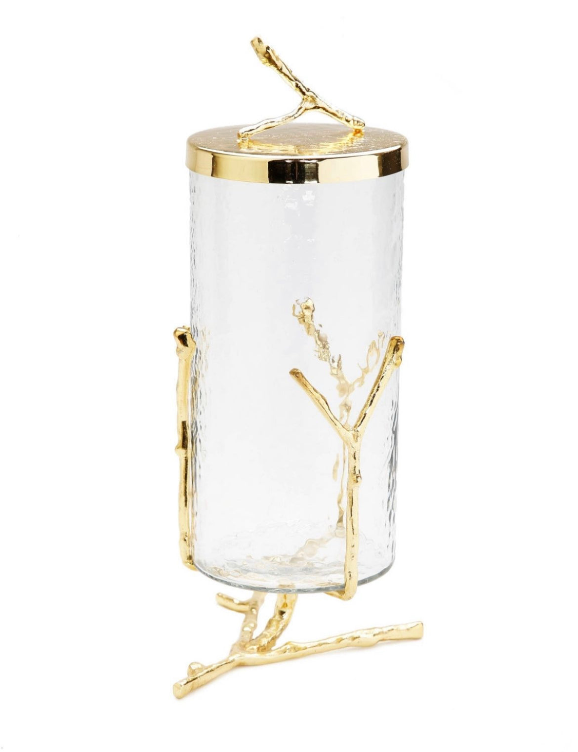12H Luxury Kitchen Glass Canister With Gold Metal Branch Design Base and Lid - KYA Home Decor.