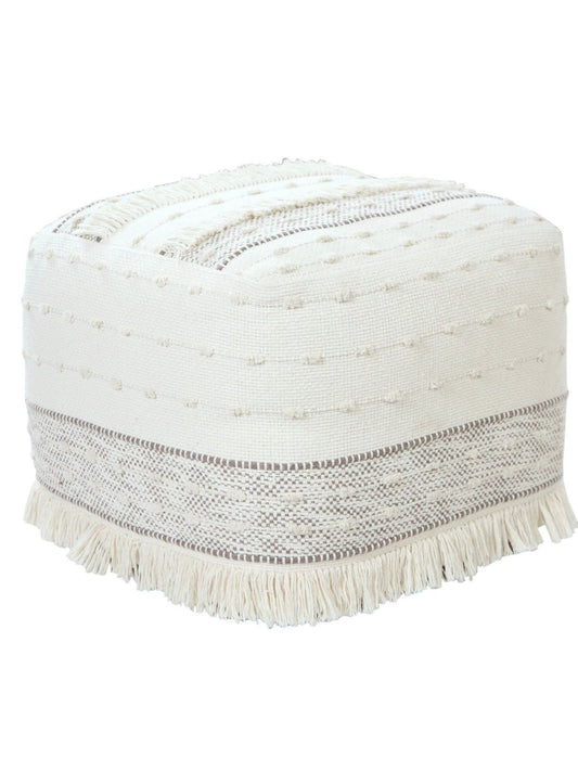Providing form, function and fashion all in one charming package, this pouf features a neutral brown beige and ivory color palette with a subtle color block design to go with any style from farmhouse to transitional to country chic. 