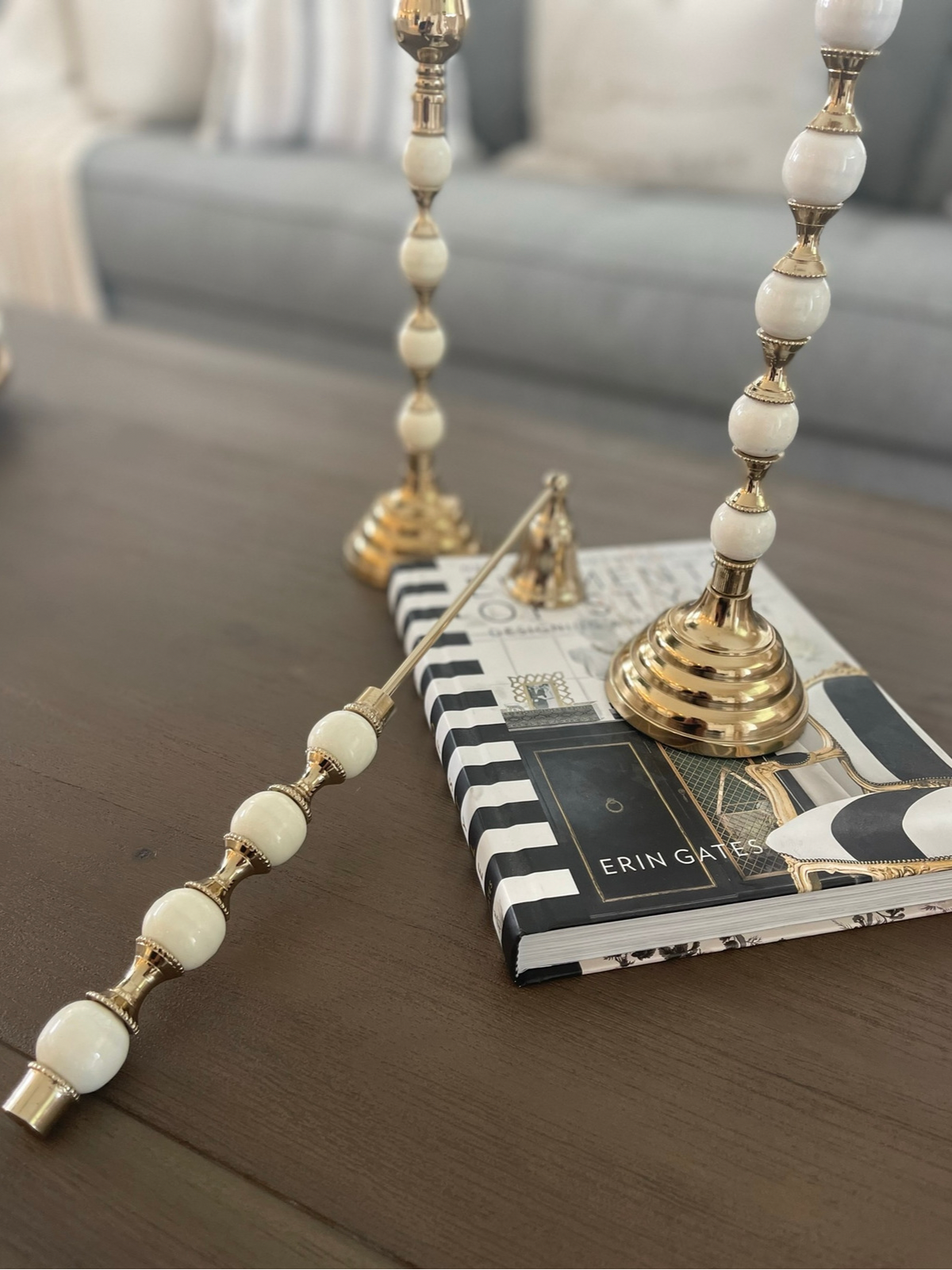 Gold Candle Snuffer White and Gold Beaded Handle