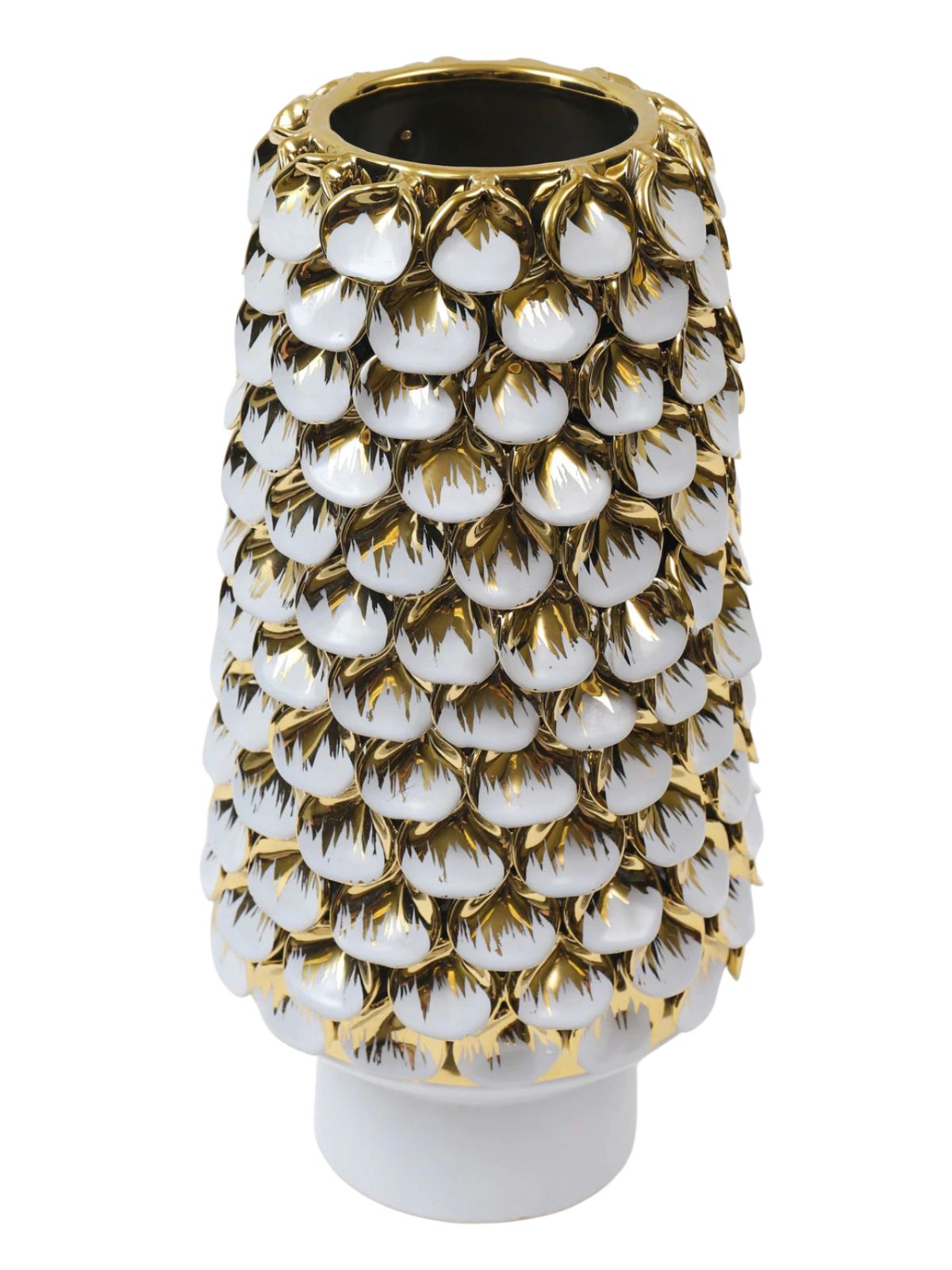 Luxury White Ceramic Decorative Vase with Coned Flower Petals All Around - KYA Home Decor