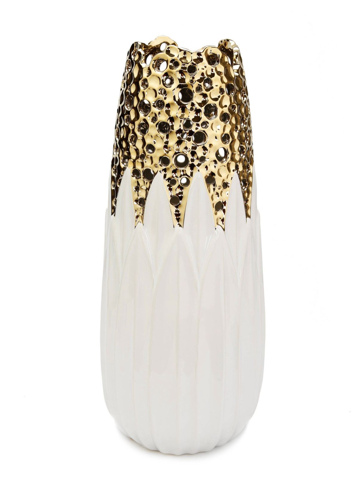 Tall White Porcelain Decorative Vase With Luxury Gold Cutout Design - KYA Home Decor