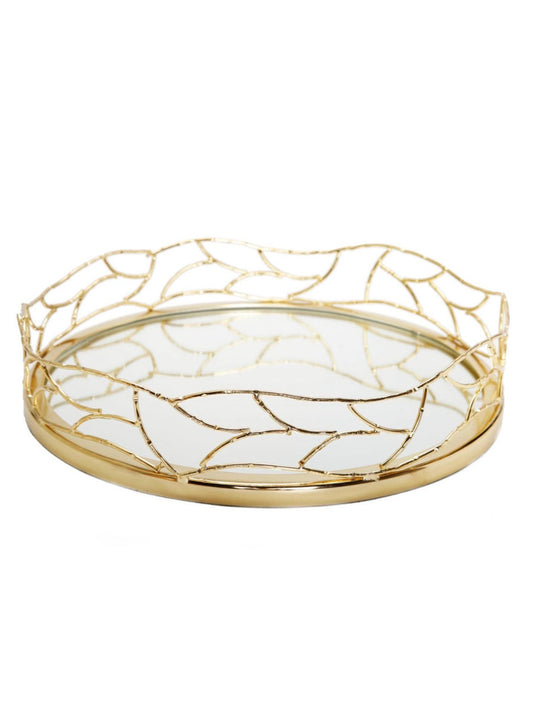 Simple yet fancy mirrored tray with silver leaf accents for a glamorous touch!