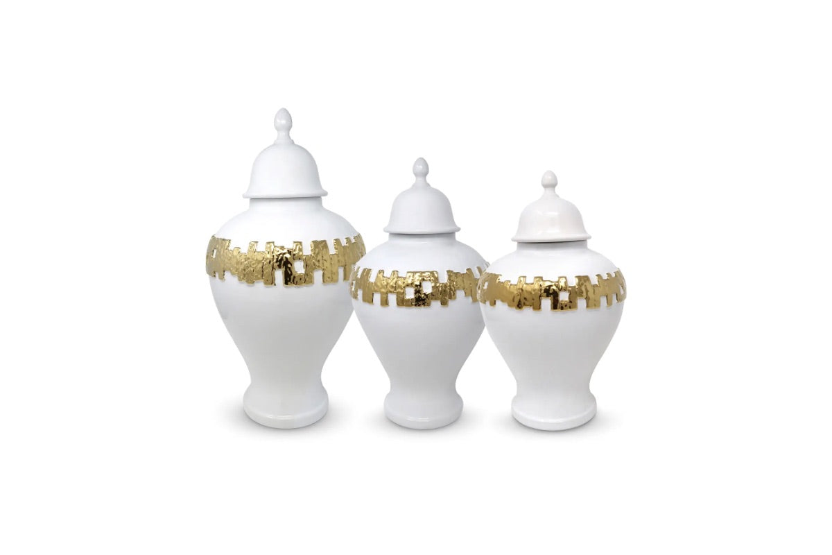 Luxury Ginger Jars Collection Banner from KYA Home Decor, featuring elegant handcrafted designs in white and gold, perfect for enhancing your home decor with sophistication.