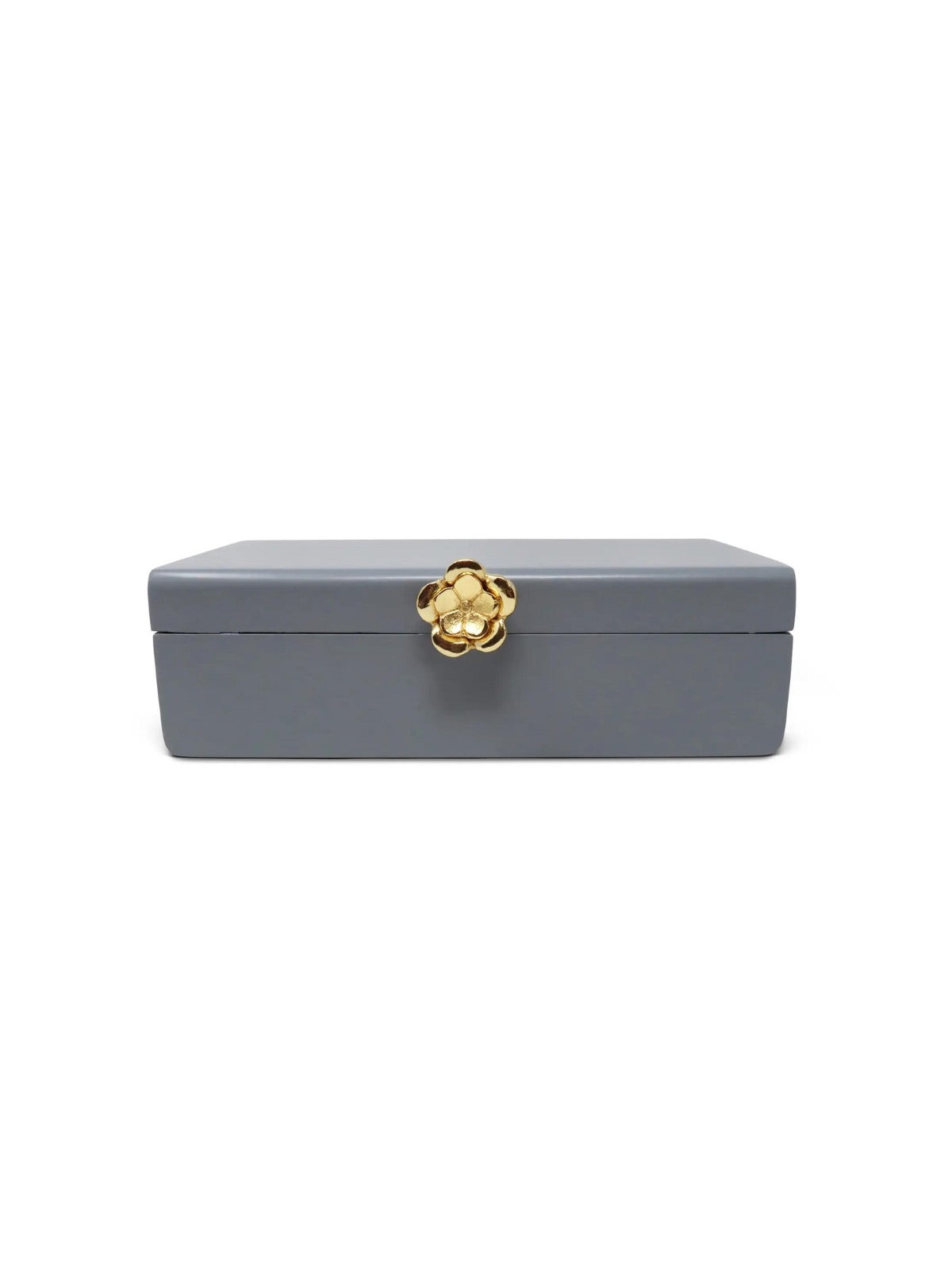 12 inch Grey Wood Decorative Box with Gold Flower Opener.
